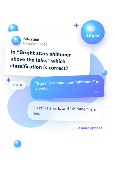 Noun and Verb Quiz: situation and reply bubbles