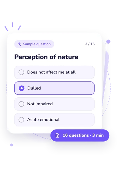 Depersonalization Test: answers to choose from Depersonalization Test: sample question card