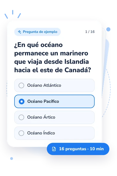 Test cuestionario sobre los océanos: pregunta y respuestas Test cuestionario sobre los océanos: tarjeta con pregunta