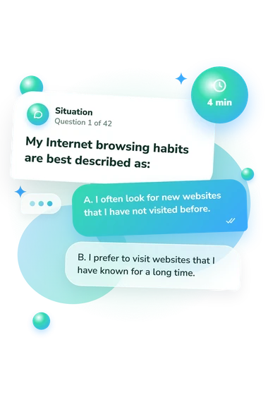 Internet Behavior Questionnaire Test: what would you do Internet Behavior Questionnaire Test: situation and reply bubbles