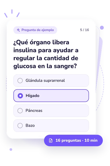 Test cuestionario sobre los órganos: tarjeta con pregunta