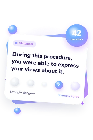 Organizational Justice Questionnaire Test: agreement scale card