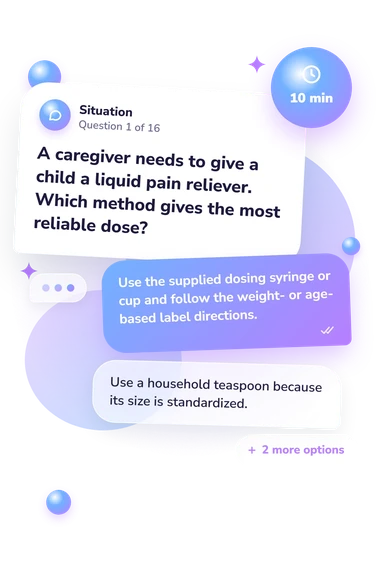 Pain Relievers Comprehension Quiz: situation and reply bubbles