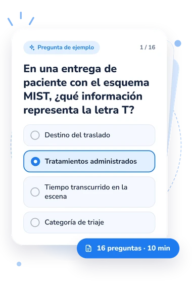 Test cuestionario para paramédicos: tarjeta con pregunta