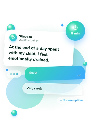 Parental burnout quiz: what would you do Parental burnout quiz: situation and reply bubbles
