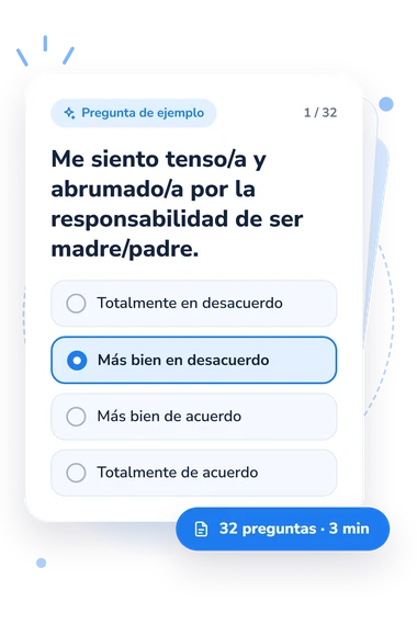 Test escala de estrés parental: tarjeta con pregunta