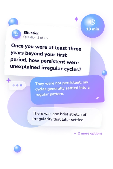 PCOS Quiz: situation and reply bubbles