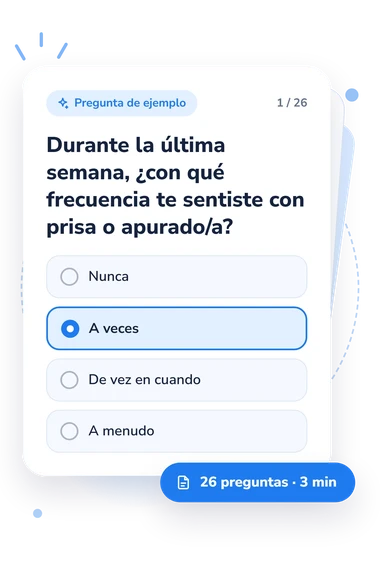Test escala de estrés percibido: tarjeta con pregunta