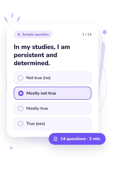 Academic Persistence Scale Test: answers to choose from Academic Persistence Scale Test: sample question card