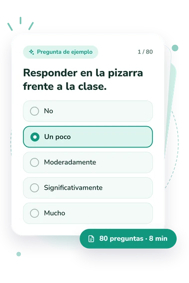 Test escala de ansiedad personal: pregunta y respuestas Test escala de ansiedad personal: tarjeta con pregunta