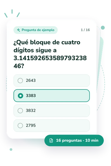 Test cuestionario sobre pi: pregunta y respuestas Test cuestionario sobre pi: tarjeta con pregunta