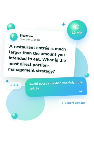 Portion Control Quiz: situation and reply bubbles