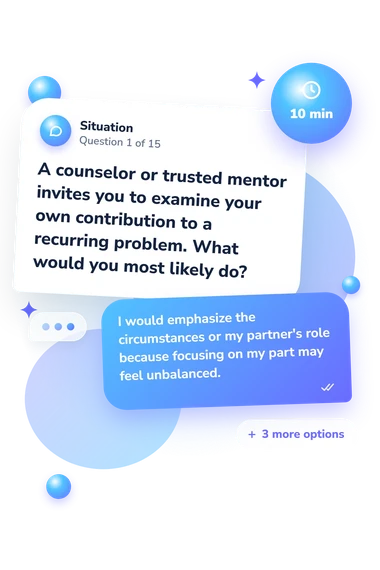 Pre-Marriage Counseling Quiz: situation and reply bubbles