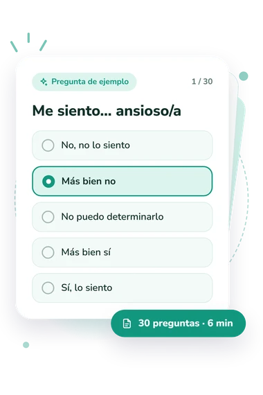 Test cuestionario de estados previos: tarjeta con pregunta
