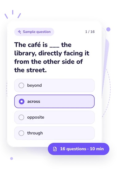 Preposition Quiz: sample question card