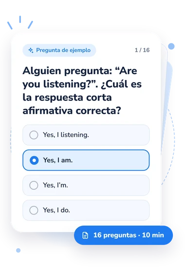 Test cuestionario sobre el presente: tarjeta con pregunta