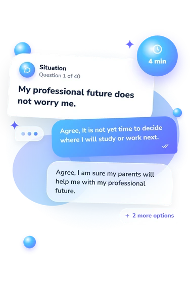 Professional Identity Test: situation and reply bubbles