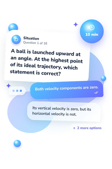 Projectile Motion Quiz: situation and reply bubbles