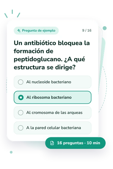 Test cuestionario sobre la célula: tarjeta con pregunta