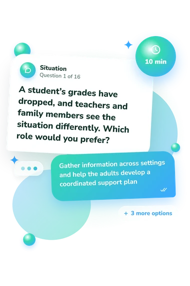 Psychology Career Quiz: situation and reply bubbles