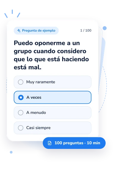 Test cuestionario de madurez psicosocial: tarjeta con pregunta