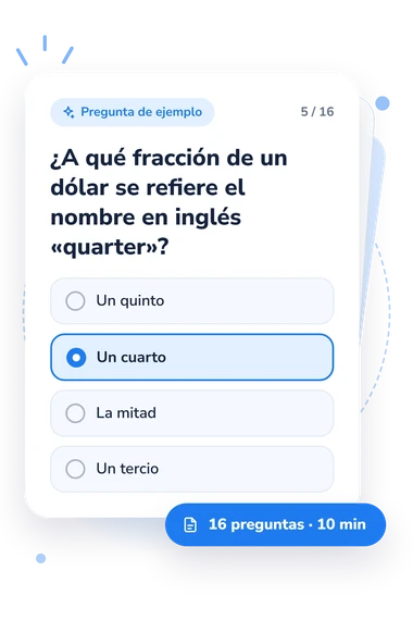 Test cuestionario sobre la moneda: pregunta y respuestas Test cuestionario sobre la moneda: tarjeta con pregunta