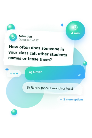 Bullying Risk Assessment Questionnaire: what would you do Bullying Risk Assessment Questionnaire: situation and reply bubbles