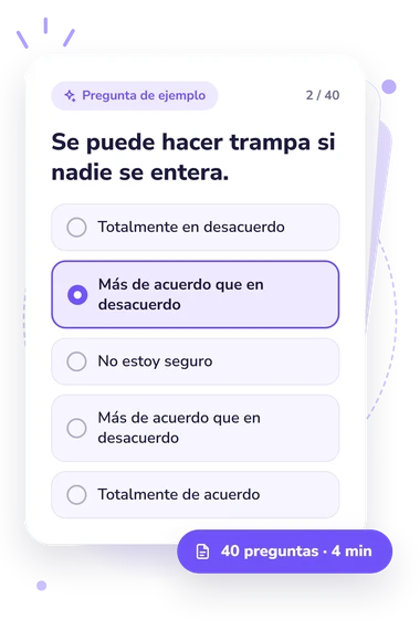 Test cuestionario sobre la actitud: tarjeta con pregunta