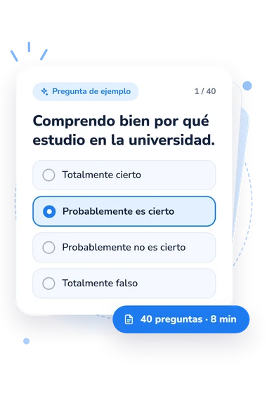 Test cuestionario de regulación consciente: tarjeta con pregunta