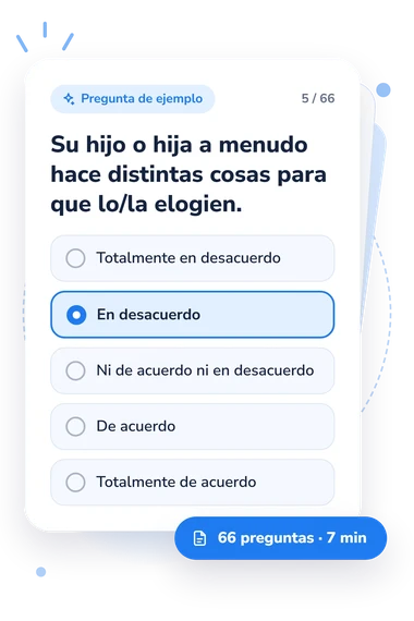 Test cuestionario de sensibilidad: tarjeta con pregunta