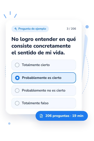 Test cuestionario de crisis existencial: tarjeta con pregunta