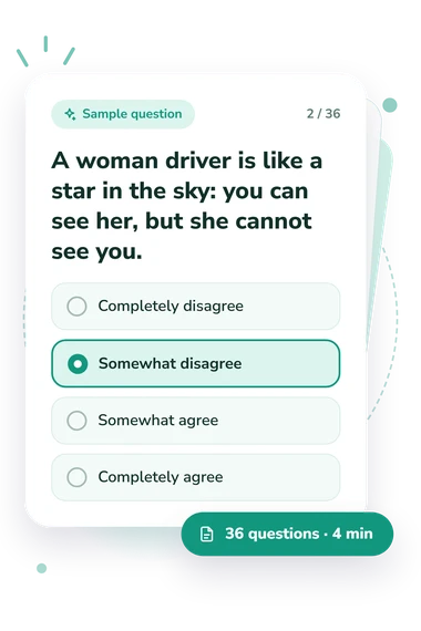 Sexism Structure Questionnaire Test: answers to choose from Sexism Structure Questionnaire Test: sample question card