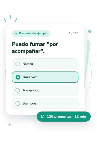Test cuestionario de trastornos: pregunta y respuestas Test cuestionario de trastornos: tarjeta con pregunta