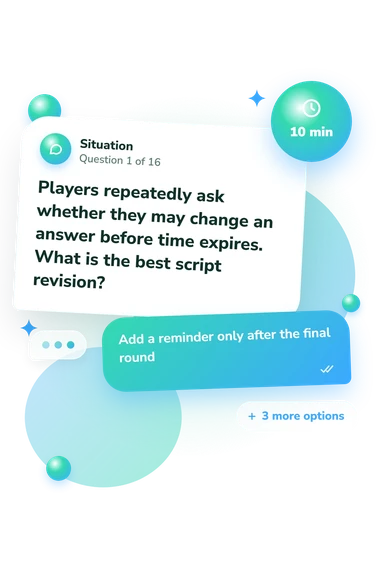 Quiz Anchoring Script: situation and reply bubbles