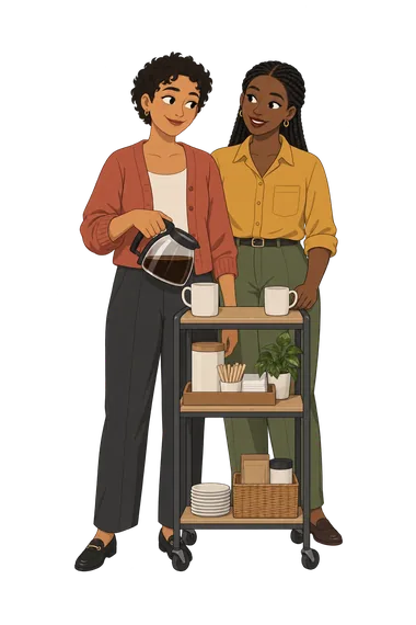 Racism Test: catching a first impression Racism Test: coworkers of different backgrounds share coffee
