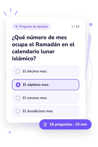 Test cuestionario sobre el Ramadán: tarjeta con pregunta