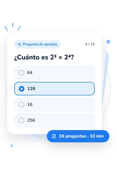 Test cuestionario de matemáticas variadas: tarjeta con pregunta