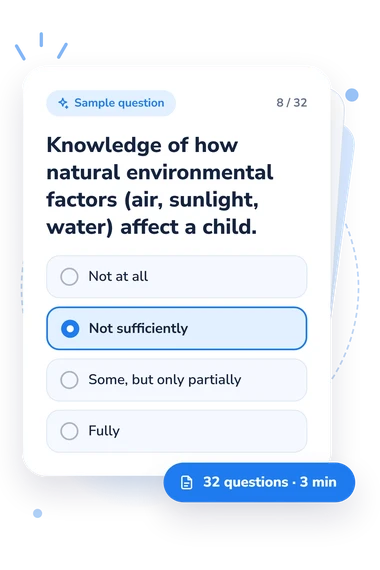 Childcare Readiness Scale Test: answers to choose from Childcare Readiness Scale Test: sample question card