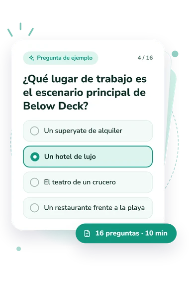 Quiz sobre telerrealidad: pregunta y respuestas Quiz sobre telerrealidad: tarjeta con pregunta