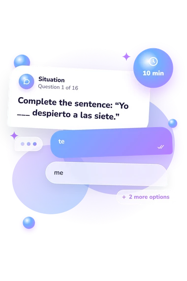 Reflexive Verb Quiz: situation and reply bubbles