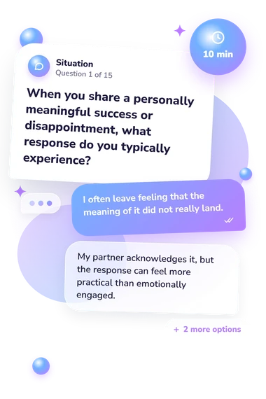 Relationship Satisfaction Quiz: what would you do Relationship Satisfaction Quiz: situation and reply bubbles