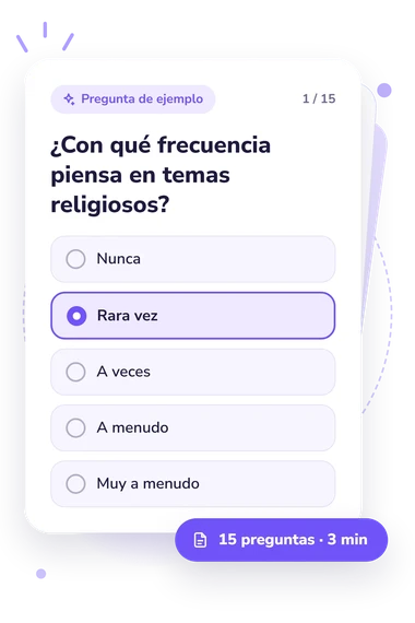 Test escala de centralidad: pregunta y respuestas Test escala de centralidad: tarjeta con pregunta