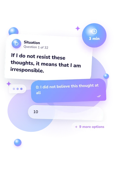 Responsibility Interpretations Questionnaire (RIQ): what would you do Responsibility Interpretations Questionnaire (RIQ): situation and reply bubbles