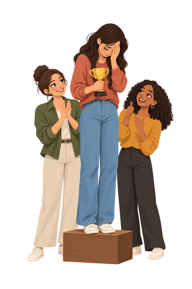 Self Esteem Test: Three women celebrating a trophy