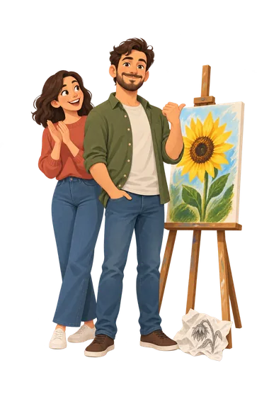 Test escala de autoestima: pareja ante cuadro floral