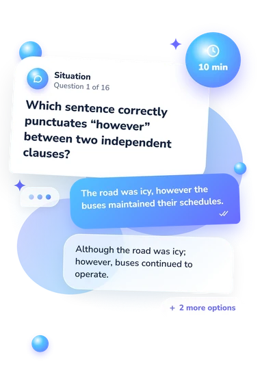 Run-On Sentence Quiz: situation and reply bubbles