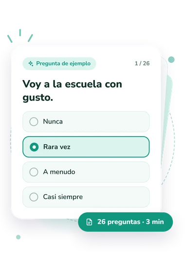 Test escalas de satisfacción: pregunta y respuestas Test escalas de satisfacción: tarjeta con pregunta