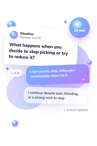 Scalp Picking Disorder Quiz: situation and reply bubbles