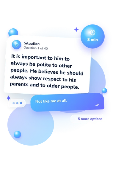 Portrait Values Questionnaire (PVQ): what would you do Portrait Values Questionnaire (PVQ): situation and reply bubbles