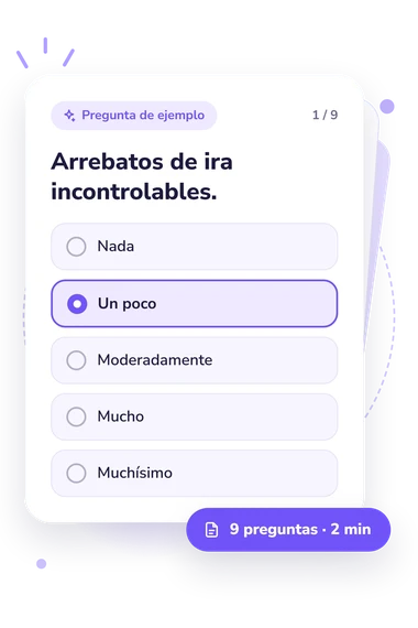 Test cuestionario sintomático SCL-K-9: pregunta y respuestas Test cuestionario sintomático SCL-K-9: tarjeta con pregunta
